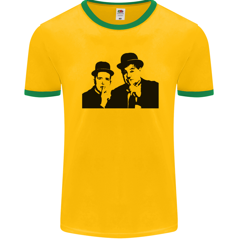 Dick and Doof Aka Laurel & Hardy Mens Ringer T-Shirt FotL Gold/Green