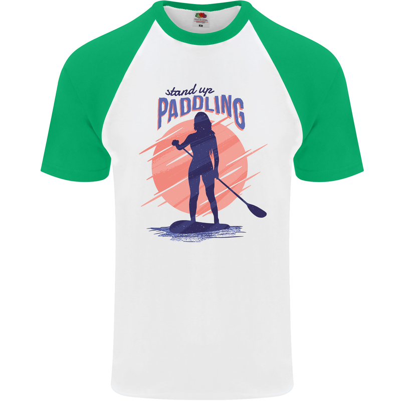 Stand Up Paddling Paddleboarding Mens S/S Baseball T-Shirt White/Green