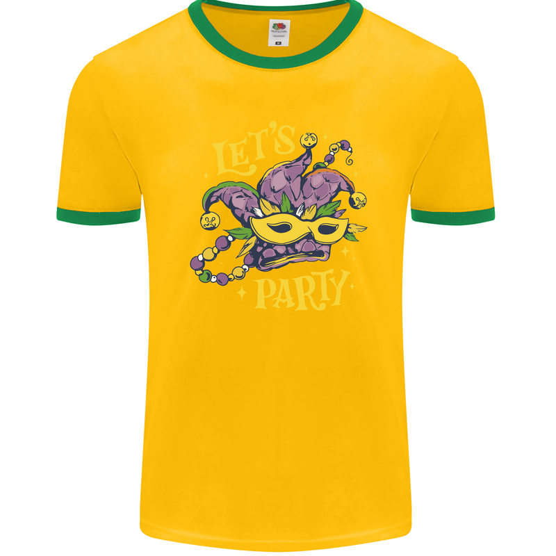 Mardi Gras Lets Party Mens Ringer T-Shirt FotL Gold/Green