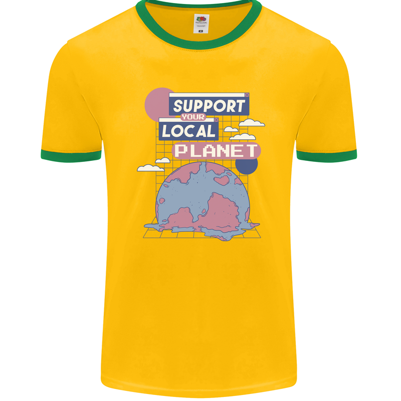Support Your Local Planet Climate Change Mens Ringer T-Shirt FotL Gold/Green