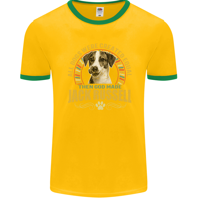 A Jack Russell Dog Mens Ringer T-Shirt FotL Gold/Green