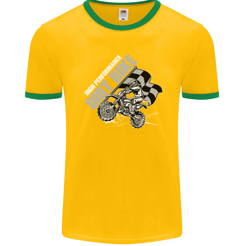 Motocross Dirt Bike MotoX Scrambling Mens Ringer T-Shirt FotL Gold/Green