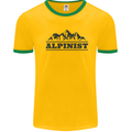 Mountains Alpinist Hiking Climbing Climber Mens White Ringer T-Shirt Gold/Green