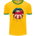 Sexy USA Flag Lips America July 4th Mens Ringer T-Shirt FotL Gold/Green