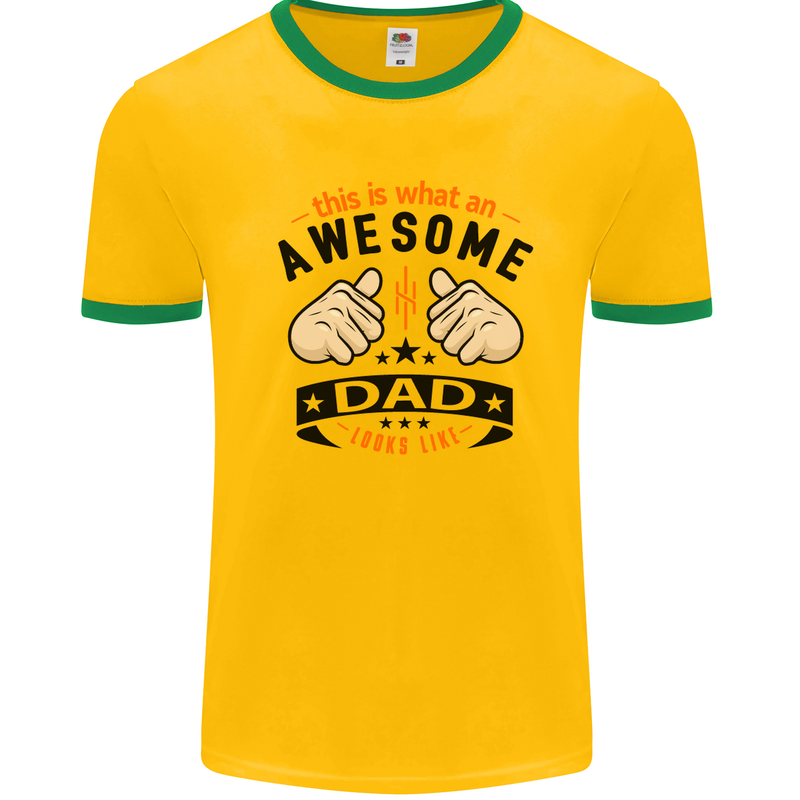 This Is What an Awesome Dad Mens White Ringer T-Shirt Gold/Green