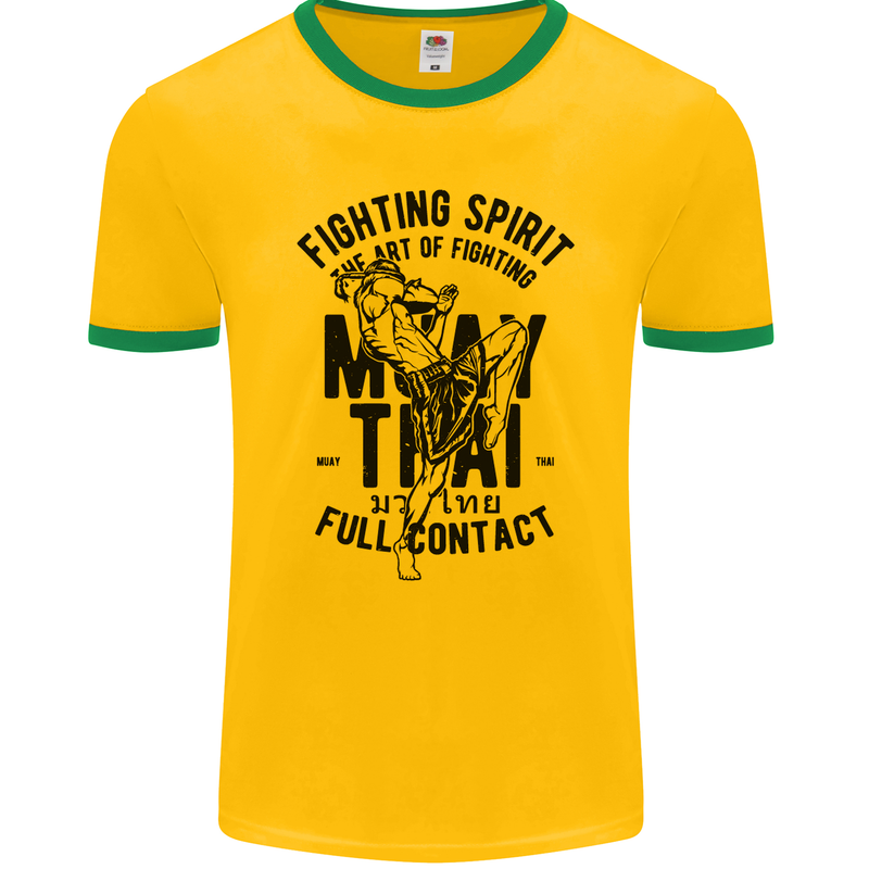 Muay Thai Full Contact Martial Arts MMA Mens Ringer T-Shirt FotL Gold/Green