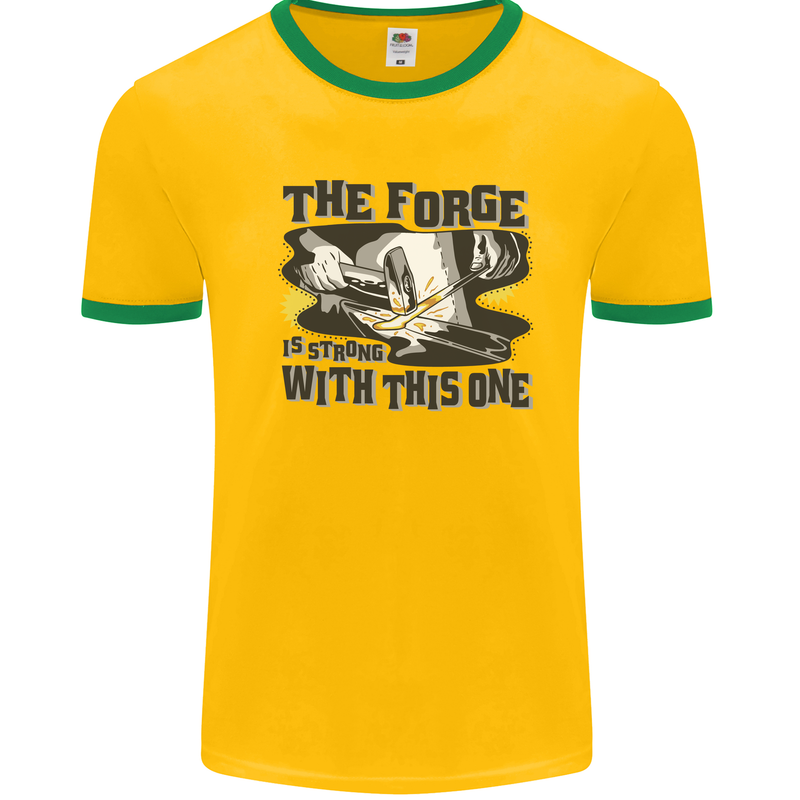 Blacksmith the Forge is Strong With This One Mens Ringer T-Shirt Gold/Green