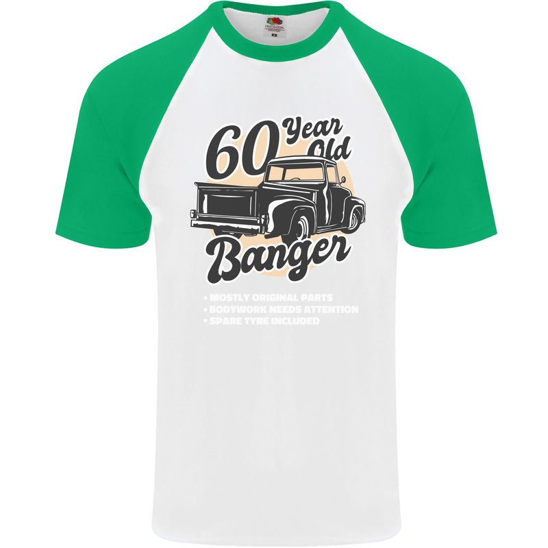 60 Year Old Banger Birthday 60th Year Old Mens S/S Baseball T-Shirt White/Green