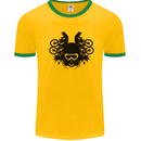 Motocross Face Mens White Ringer T-Shirt Gold/Green