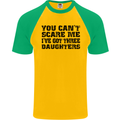 Can't Scare Me Three Daughters Father's Day Mens S/S Baseball T-Shirt Gold/Green