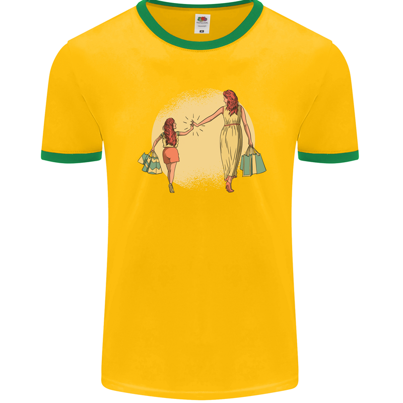 Mum and Daughter Shopping Mens Ringer T-Shirt FotL Gold/Green