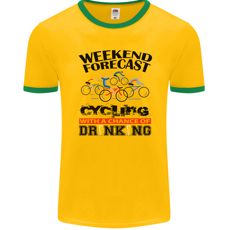 Weekend Forecast Cycling Cyclist Bicycle Mens Ringer T-Shirt FotL Gold/Green