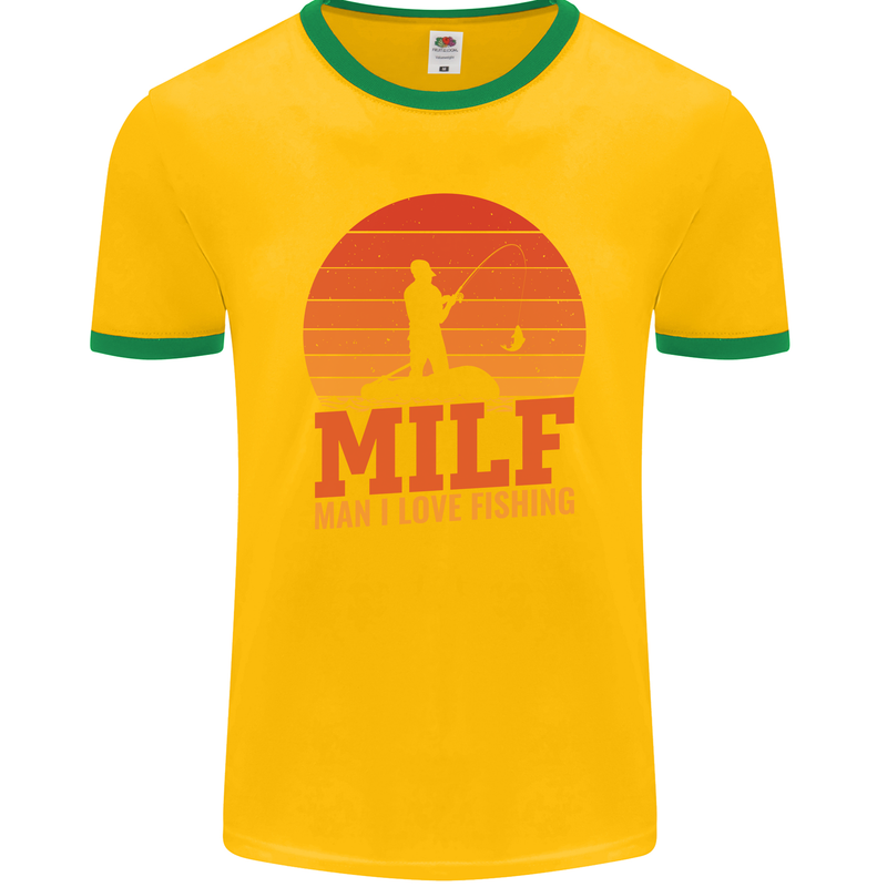 MILF Fishing Funny Fisherman Father's Day Mens Ringer T-Shirt FotL Gold/Green