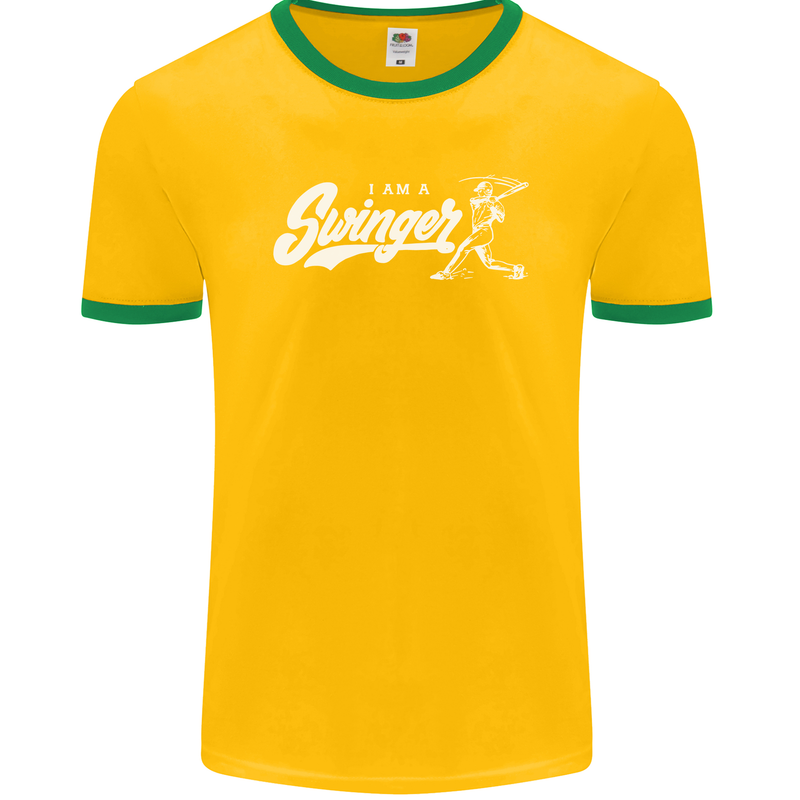 Swinger Funny Baseball Softball Mens Ringer T-Shirt FotL Gold/Green