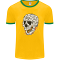 Fire Skull Made of Cats Mens White Ringer T-Shirt Gold/Green