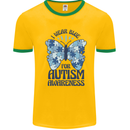I Wear Blue For Autism Butterfly Autistic Mens White Ringer T-Shirt Gold/Green