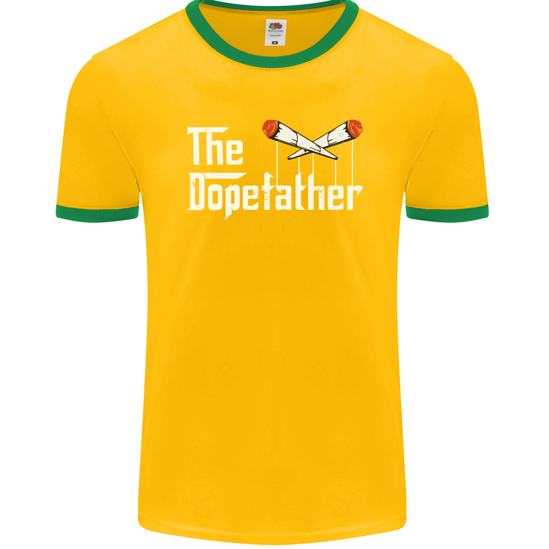 The Dopefather Funny Weed Drugs Cannabis Mens Ringer T-Shirt FotL Gold/Green