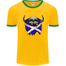 Scotland Flag Skull Scottish Biker Gothic Mens White Ringer T-Shirt Gold/Green