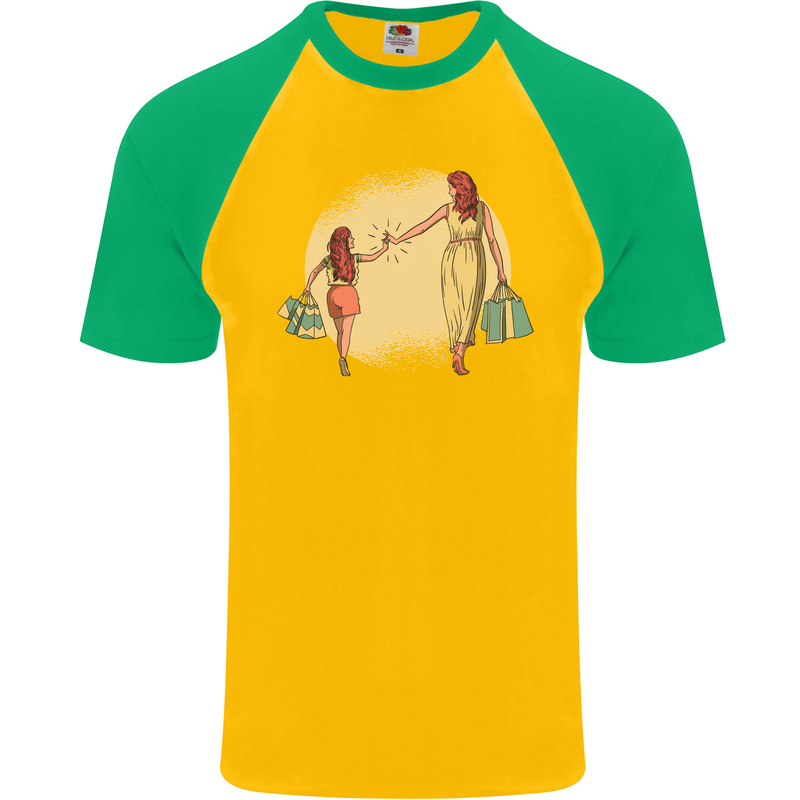 Mum and Daughter Shopping Mens S/S Baseball T-Shirt Gold/Green