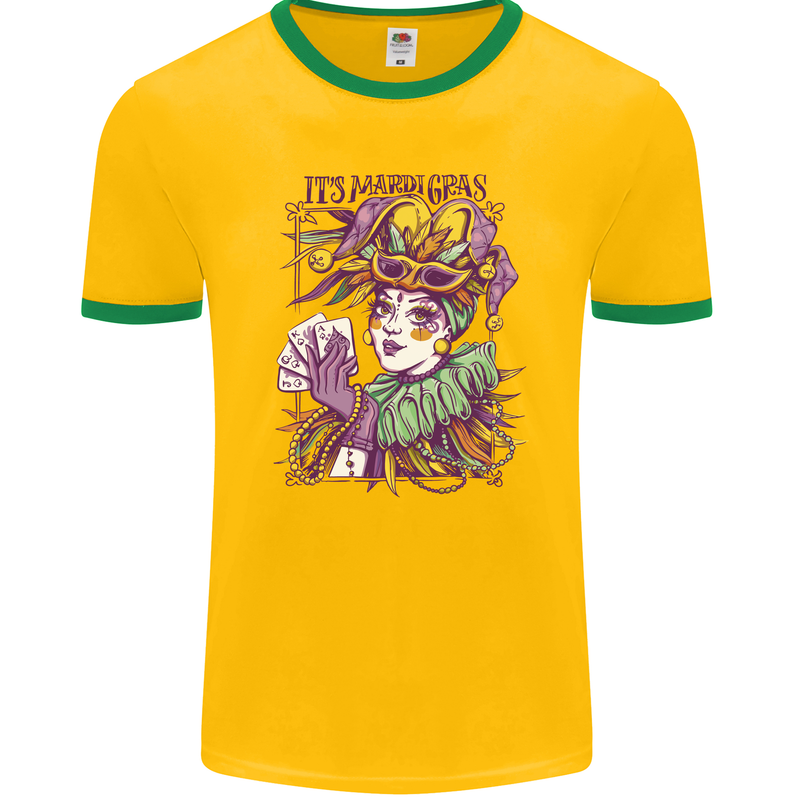 Carnival Its Mardi Gras Mens Ringer T-Shirt FotL Gold/Green