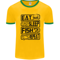 Eat Sleep Fish Repeat Funny Fishing Mens White Ringer T-Shirt Gold/Green