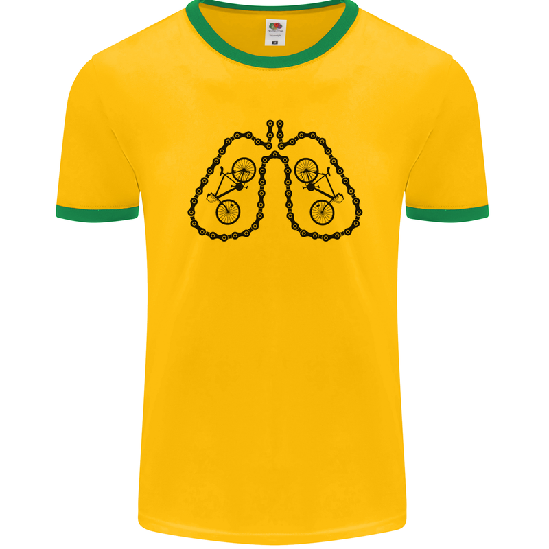 Bicycle Lungs Funny Cycling Bike Cyclist Mens Ringer T-Shirt FotL Gold/Green