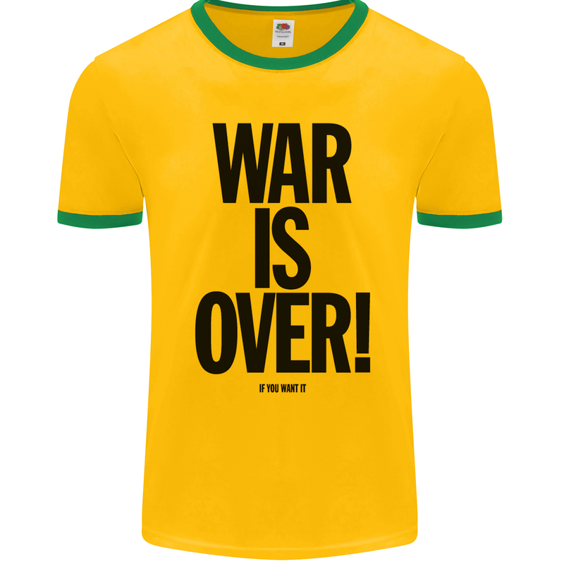 War Is Over if You Want It John Lennon Mens Ringer T-Shirt FotL Gold/Green