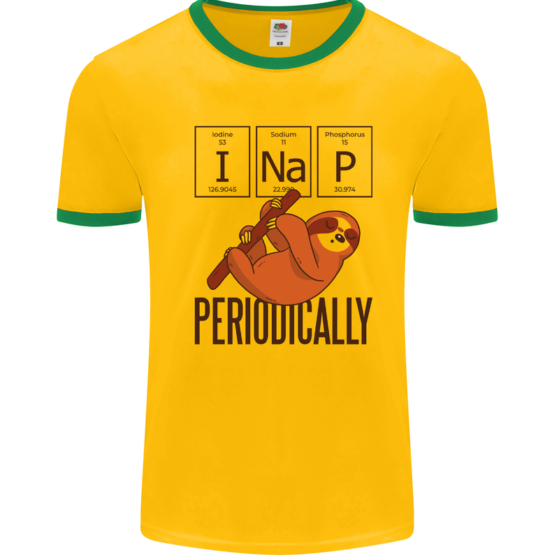 I Nap Funny Periodic Table Sloth Geek Sleep Mens White Ringer T-Shirt Gold/Green