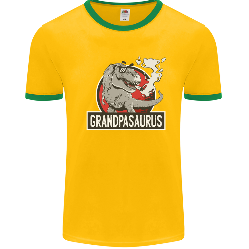 Grandpa Grandpasaurus Grandparent's Day Mens White Ringer T-Shirt Gold/Green