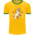 Chinese Zodiac Shengxiao Year of the Goat Mens White Ringer T-Shirt Gold/Green