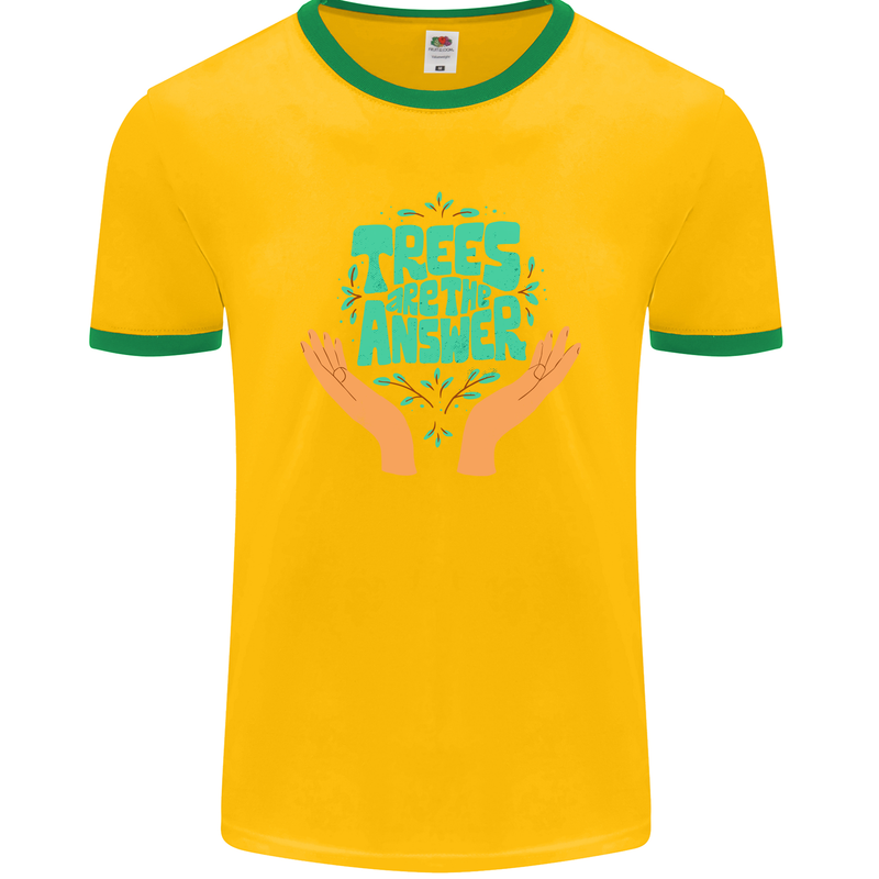 Climate Change Trees Are the Answer Mens Ringer T-Shirt FotL Gold/Green