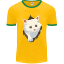 A Cat Rip Mens White Ringer T-Shirt Gold/Green
