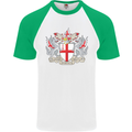 London Coat of Arms St Georges Day England Mens S/S Baseball T-Shirt White/Green