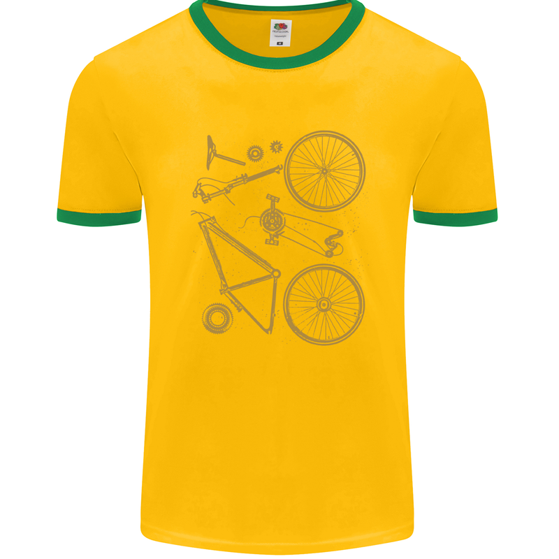 Bicycle Parts Cycling Cyclist Bike Funny Mens Ringer T-Shirt FotL Gold/Green