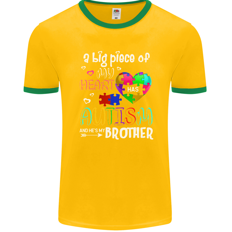 And He's My Brother Autistic Autism ASD Mens Ringer T-Shirt FotL Gold/Green