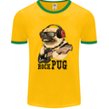 Rock n Roll Pug Funny Guitar Heavy Metal Mens White Ringer T-Shirt Gold/Green