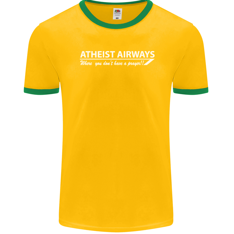 Atheist Airways Funny Atheism Mens Ringer T-Shirt FotL Gold/Green