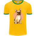 French Bulldog Mens White Ringer T-Shirt Gold/Green