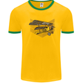 Steampunk Plane Aircraft Biplane Mens White Ringer T-Shirt Gold/Green