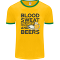 Blood Sweat Rugby and Beers Funny Mens White Ringer T-Shirt Gold/Green