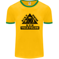 Triathlon Triangle Running Swimming Cycling Mens White Ringer T-Shirt Gold/Green