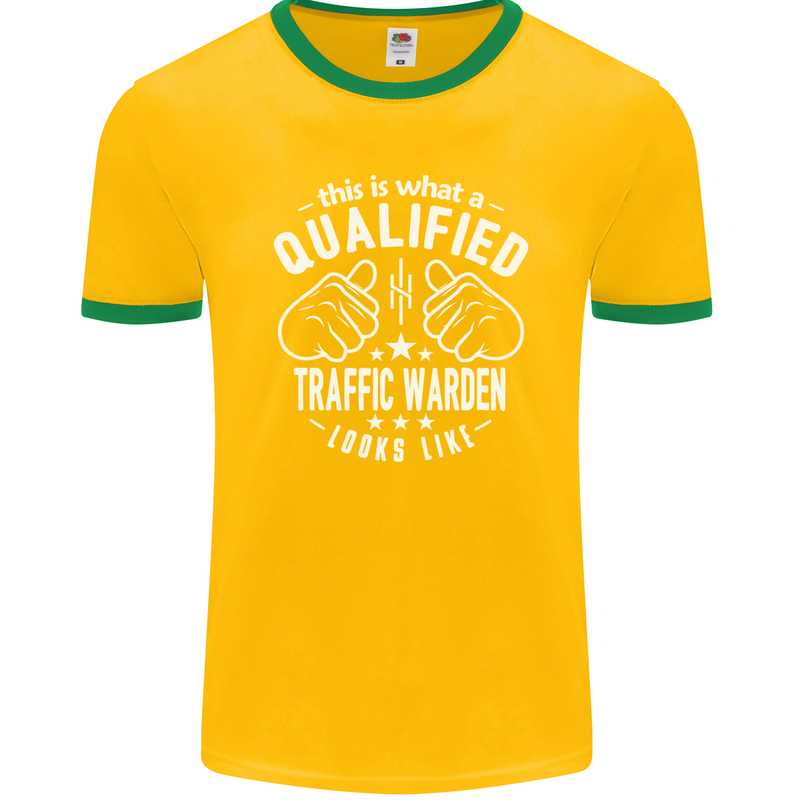 A Qualified Traffic Warden Looks Like Mens Ringer T-Shirt FotL Gold/Green