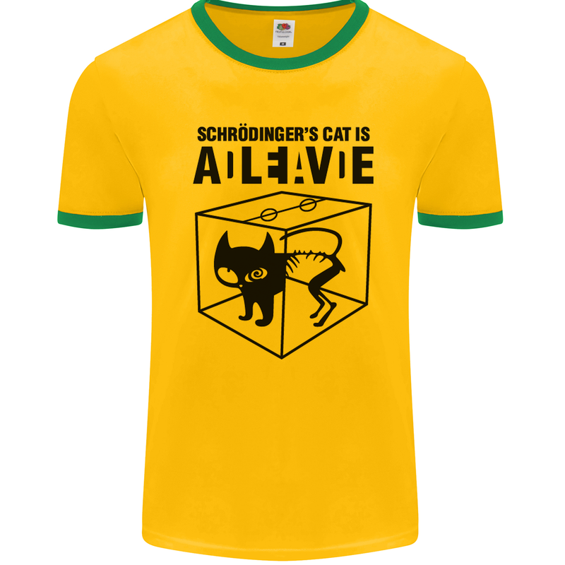 Schrodinger's Cat Science Geek Nerd Mens Ringer T-Shirt FotL Gold/Green