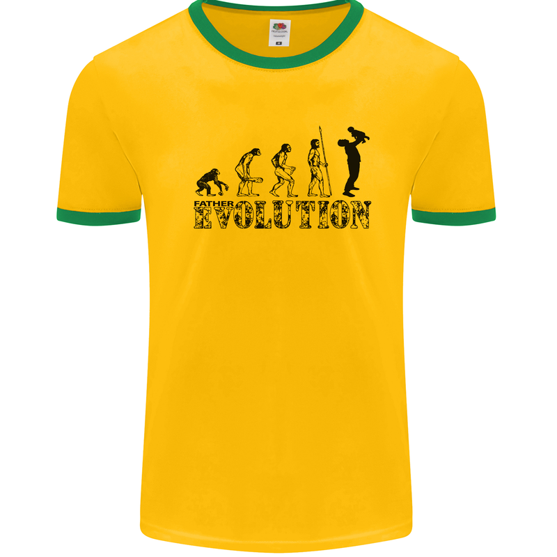 Father And Son Evolution Father's Day Dad Mens White Ringer T-Shirt Gold/Green