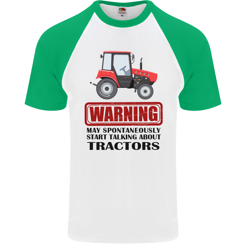 May Talking About Tractors Funny Farmer Mens S/S Baseball T-Shirt White/Green