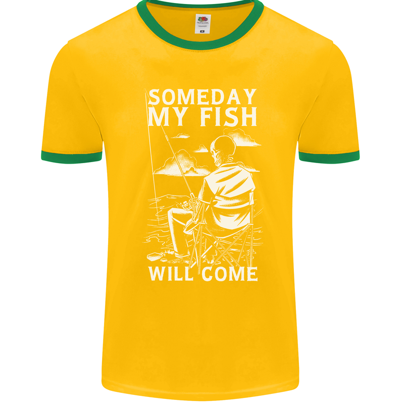 My Fish Will Come Funny Fishing Fisherman Mens Ringer T-Shirt FotL Gold/Green