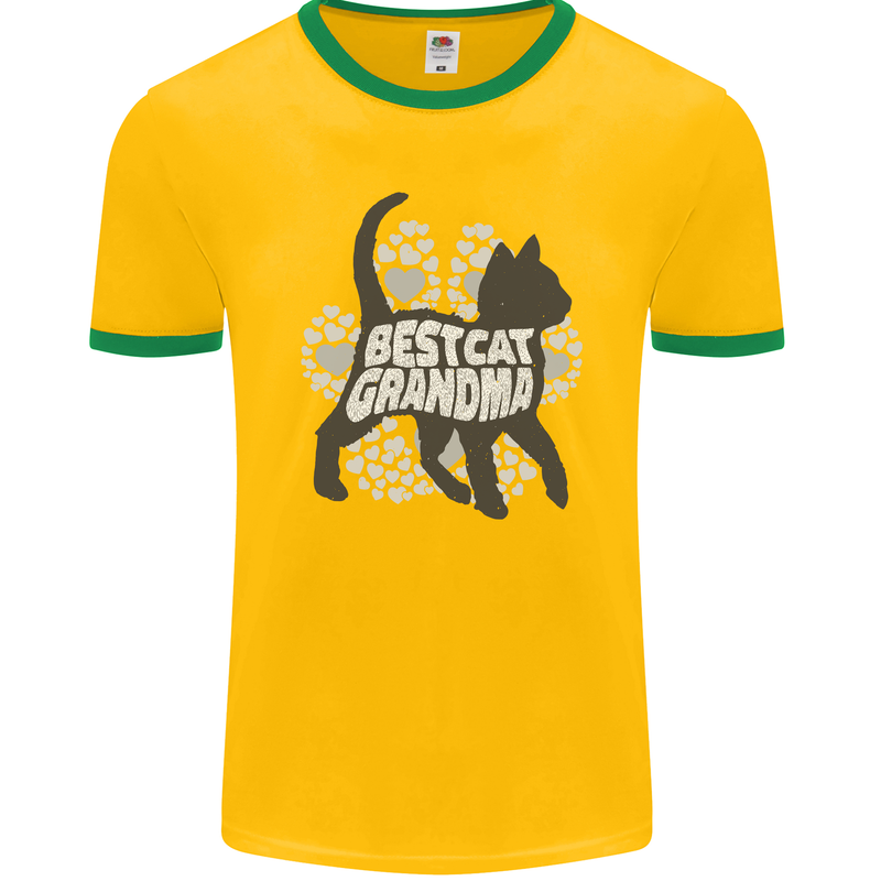 Best Cat Grandma Mens Ringer T-Shirt FotL Gold/Green