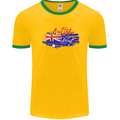 Happy Australia National Day Flag Mens White Ringer T-Shirt Gold/Green