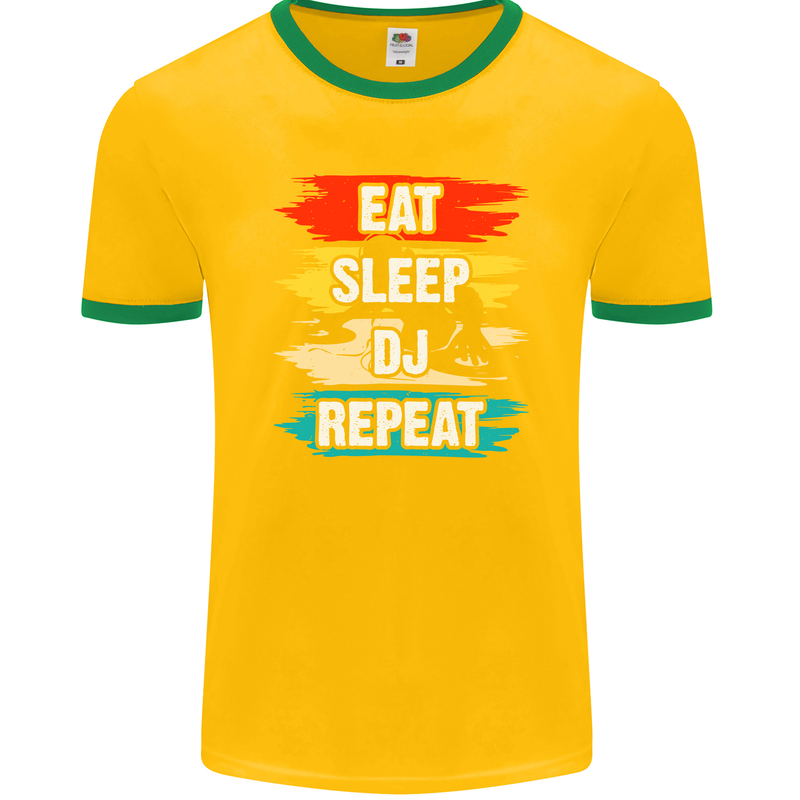 Eat Sleep DJ Repeat DJing Music Mens Ringer T-Shirt FotL Gold/Green