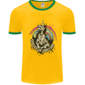 Skeleton Unicorn Skull Heavy Metal Rock Mens White Ringer T-Shirt Gold/Green